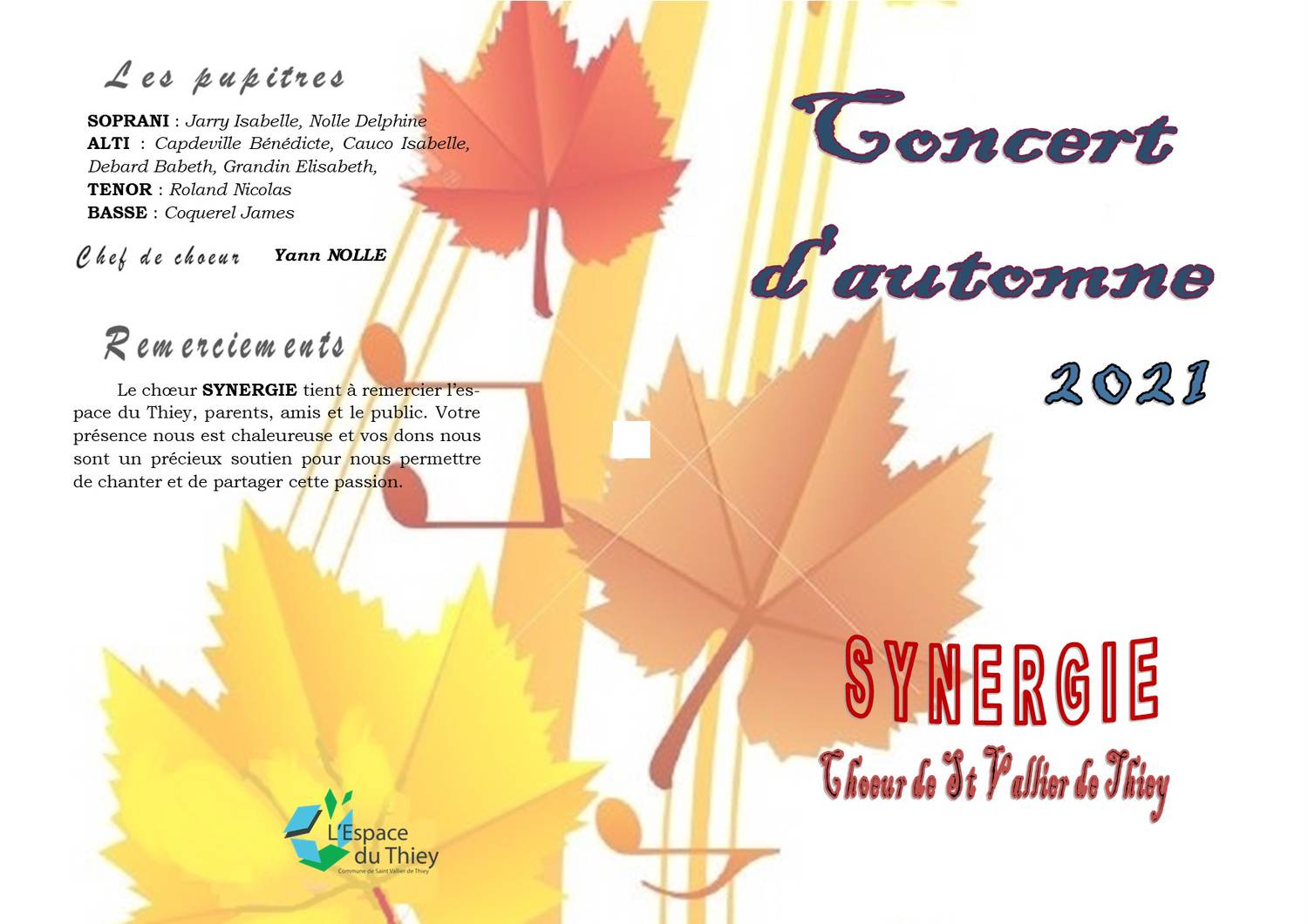 Concert d’Automne; chœur Synergie; Saint Vallier de Thiey