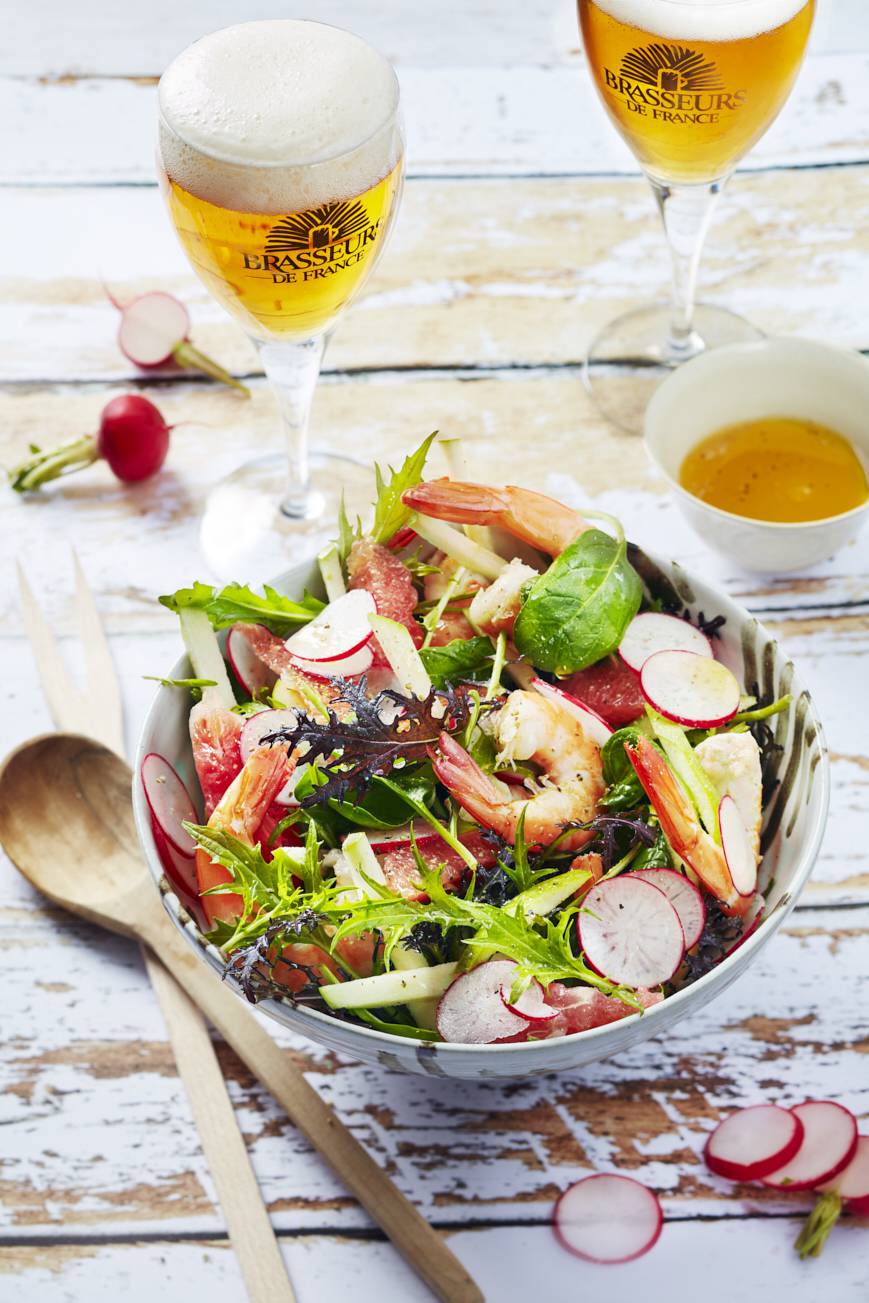 Salade ; pomelo ; crevettes ; radis ; recette ; été ; Grassemat'Info