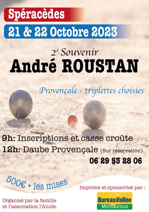 Souvenir André Roustan ; Jeu Provençal en Triplettes Choisies ; Spéracèdes