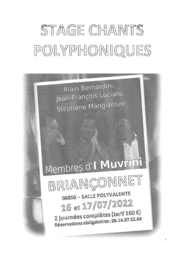 Stage de chant polyphonique ; Corse ; I Muvrini ; Briançonnet ;