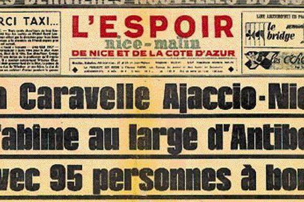 11 septembre 1968, la Caravelle Ajaccio-Nice s'abîme en mer; Méditerranée; Pierre Messmer: F-BOHB; Caravelle III Béarn;