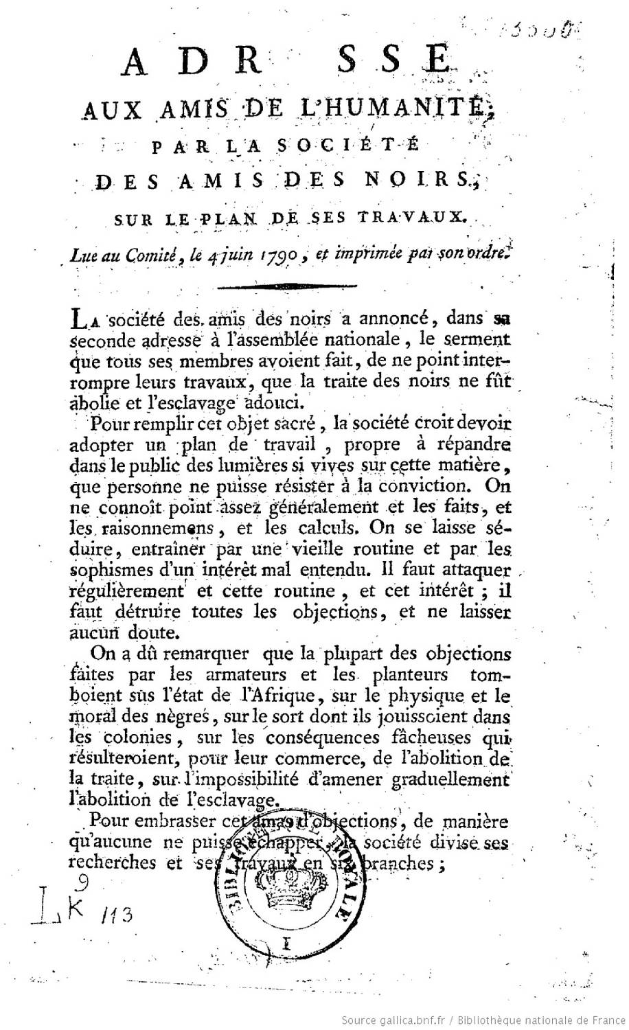 19 février 1788, fondation de la Société des amis des Noirs,