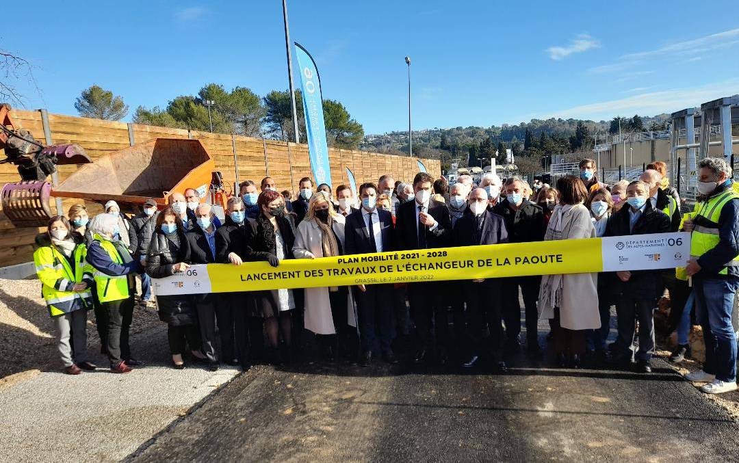 Lancement des travaux de l’échangeur de la Paoute ; Jérôme Viaud ; Philippe Tabarot ; Eric Ciotti ; Anne Frackowiak-Jacobs, Sous-préfète de Grasse ; Charles-Ange Ginesy, Président du Conseil Départemental ; Dominique Estrosi Sassone, Sénateur des Alpes-Maritimes,