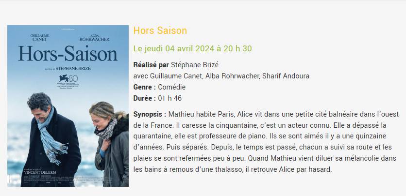 Les Films à l’affiche… Des films récents pour les spectateurs de Châteauneuf de Grasse