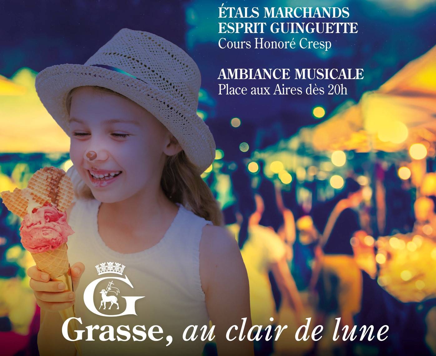 Flâneries nocturnes ; Grasse ; Jérôme Viaud ; Grassemat'Info ; animations; marchés ; Cours Honoré Creps ; Place aux Aires