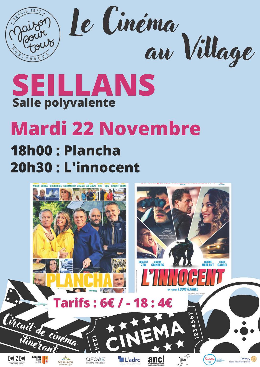 Cinéma au village ; Seillans ; Plancha ; L'Innocent