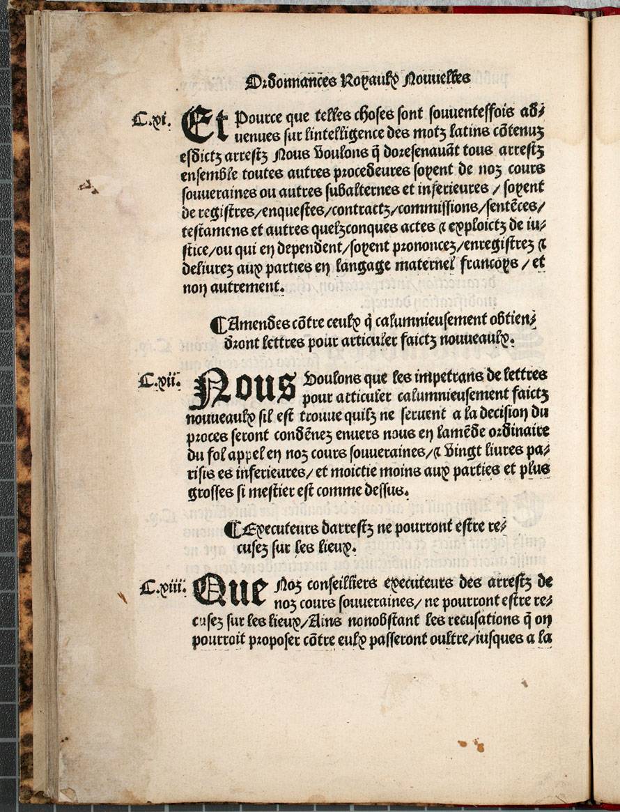 August 10, 1539, Ordinance of Villers-Cotterêts, King of France; Francis I; legislative text; Exclusivity of French; monarchical power; registers of baptisms and burials; self-defense.