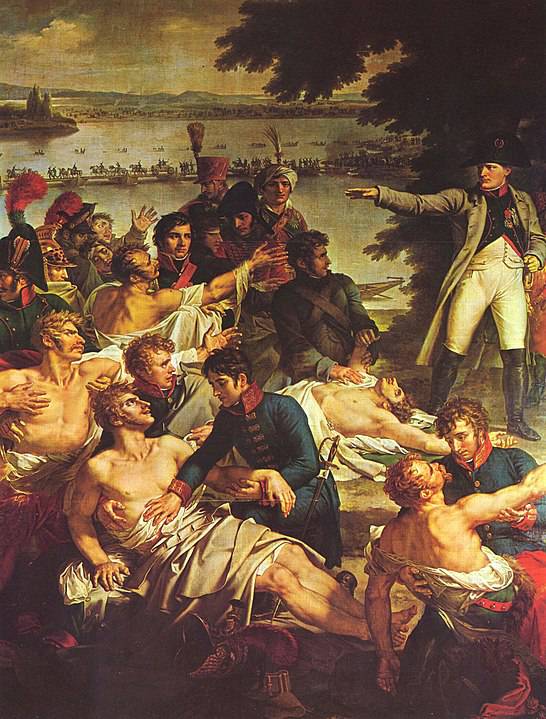 Napoléon rendant visite aux blessés de Lobau, peinture de Charles Meynier.