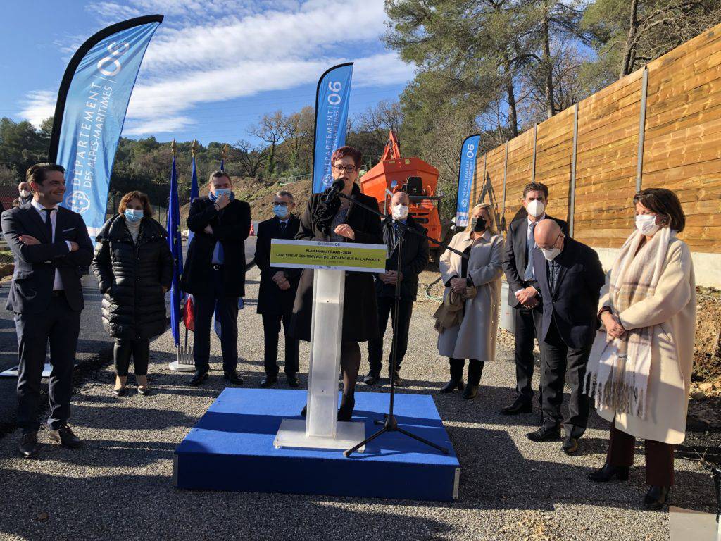 Lancement des travaux de l’échangeur de la Paoute ; Jérôme Viaud ; Philippe Tabarot ; Eric Ciotti ; Anne Frackowiak-Jacobs, Sous-préfète de Grasse ; Charles-Ange Ginesy, Président du Conseil Départemental ; Dominique Estrosi Sassone, Sénateur des Alpes-Maritimes,