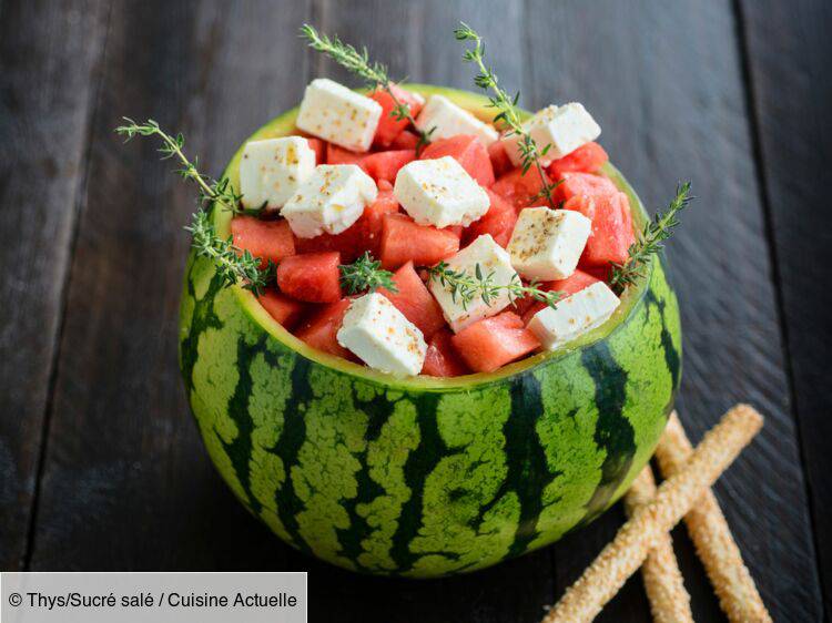 Salade de pastèque, feta, menthe et basilic - Watermelon, feta, mint and basil salad