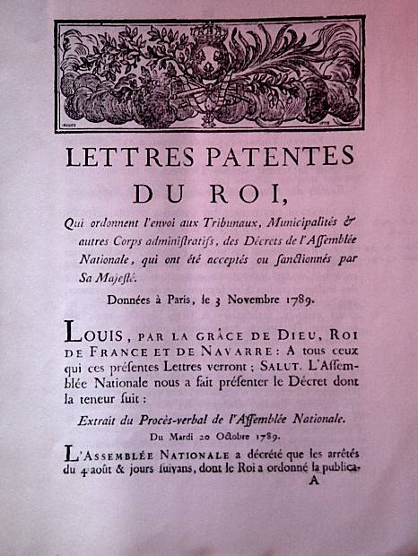 26 août 1789, adoption de La Déclaration des droits de l'homme et du citoyen. August 26, 1789, adoption of the Declaration of the Rights of Man and of the Citizen.